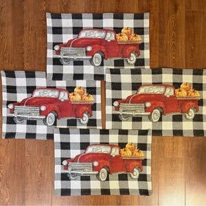 Fall Placemat Set (4) - Black/Cream Plaid w/ Red Truck and Pumpkins